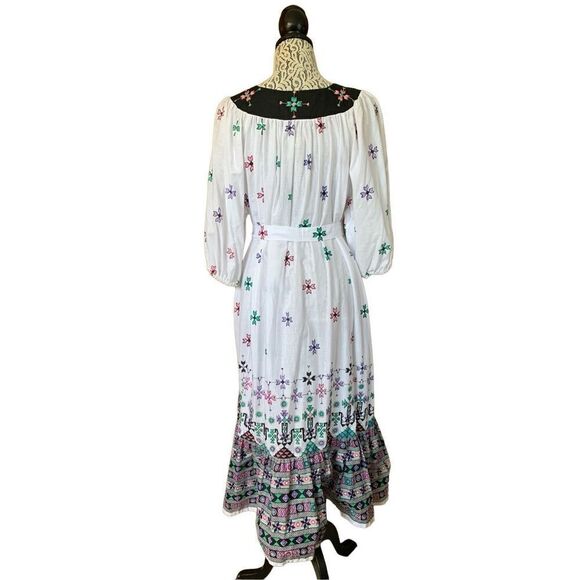 Ramona Rull Vintage Indian Print Caftan Tent Dress White Size M - Picture 4 of 12